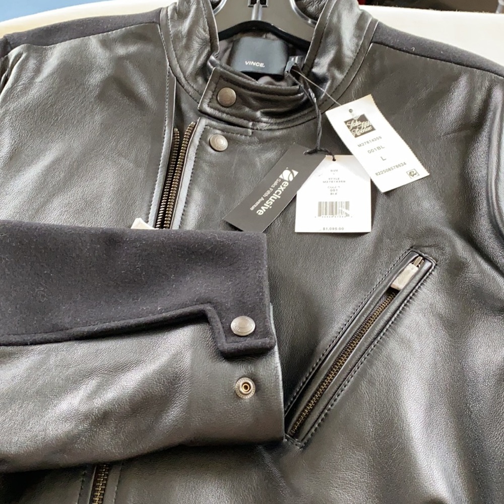 VINCE. Leather and Wool Motto Jacket - Picture 4 of 7